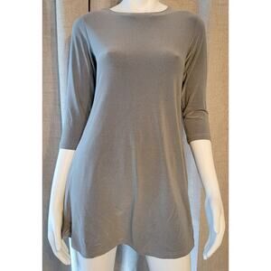 Sympli Nu Trapeze Dress Sze 4 Liquid Slinky Soft Stretch 3/4 Sleeve Pockets Gray